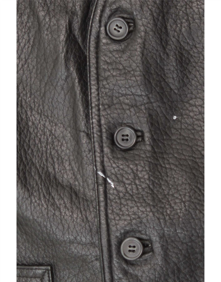 Chaleco de cuero vintage para hombre IT 52 Grande Negro