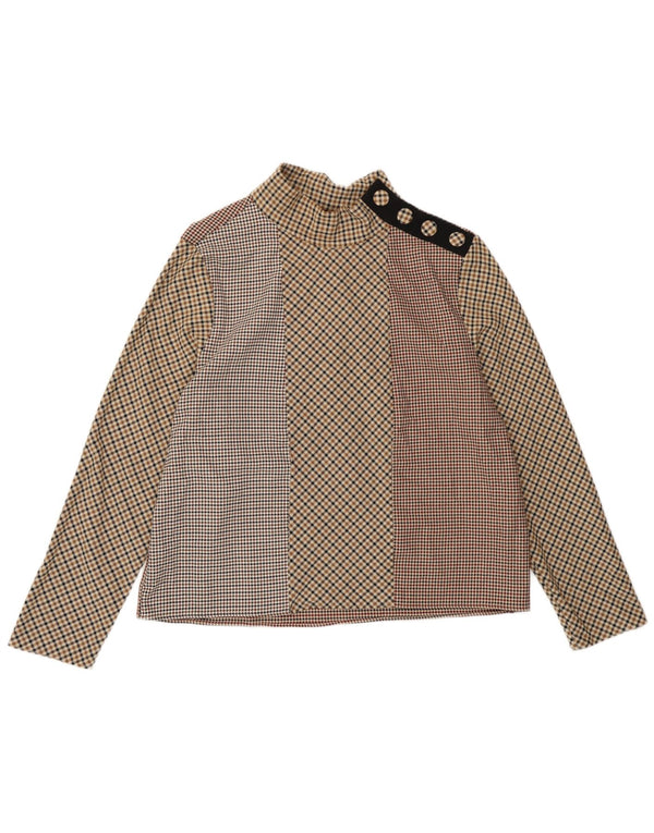 Zara Mujer Blusa Manga Larga Top UK 40 XL Marrón Vichy Poliéster