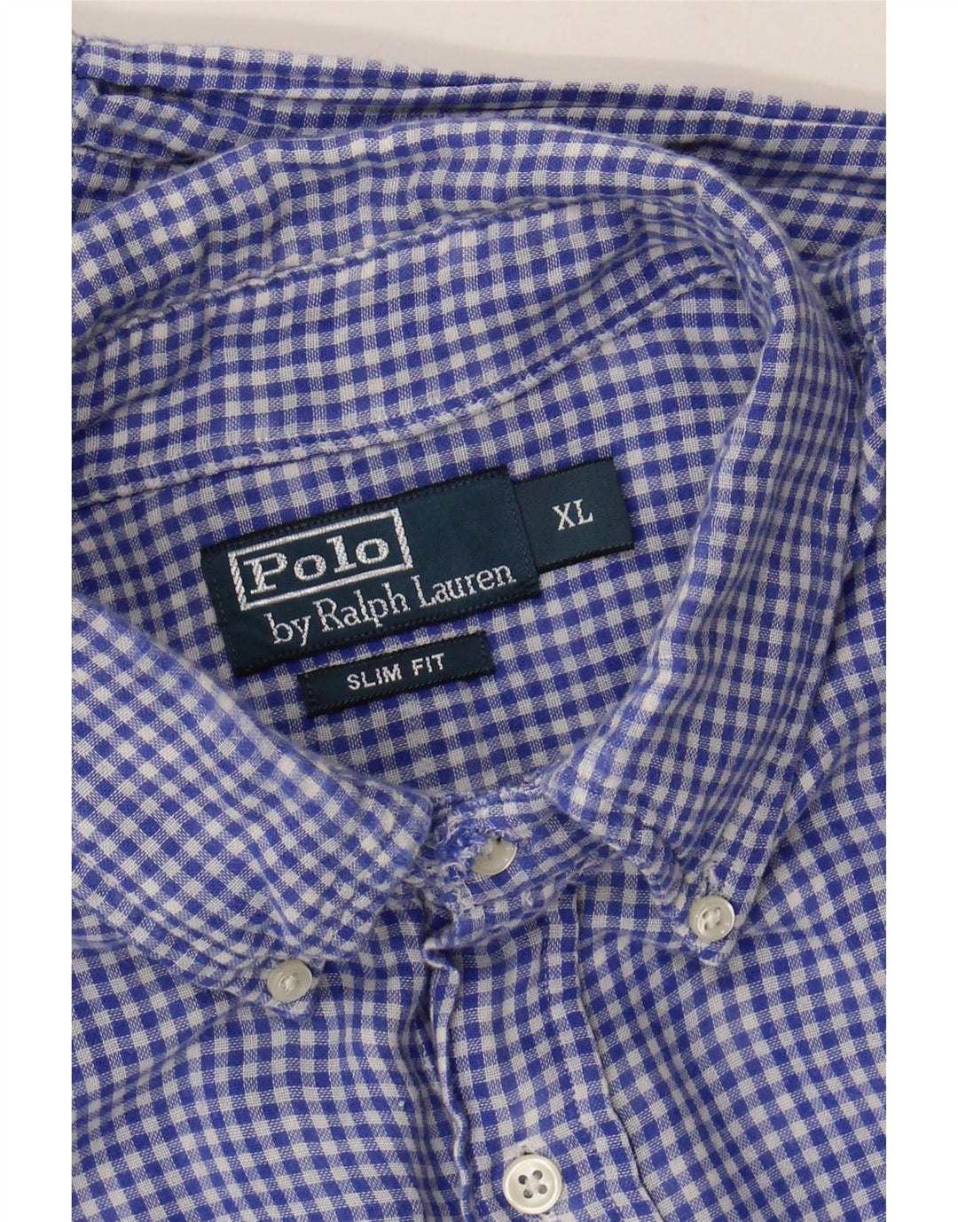 POLO RALPH LAUREN Camisa Slim Fit Hombre XL Algodón Vichy Azul