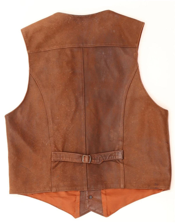VINTAGE Chaleco de cuero para hombre IT 56 2XL Marrón