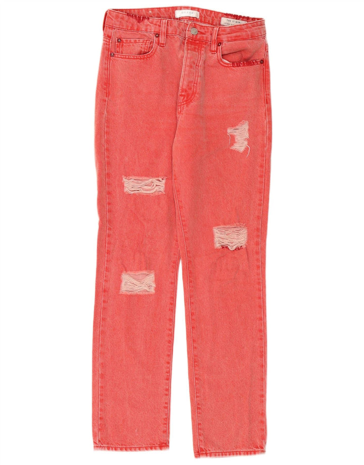 Guess Vaqueros Rectos Desgastados Mujer W26 L28 Algodón Rojo