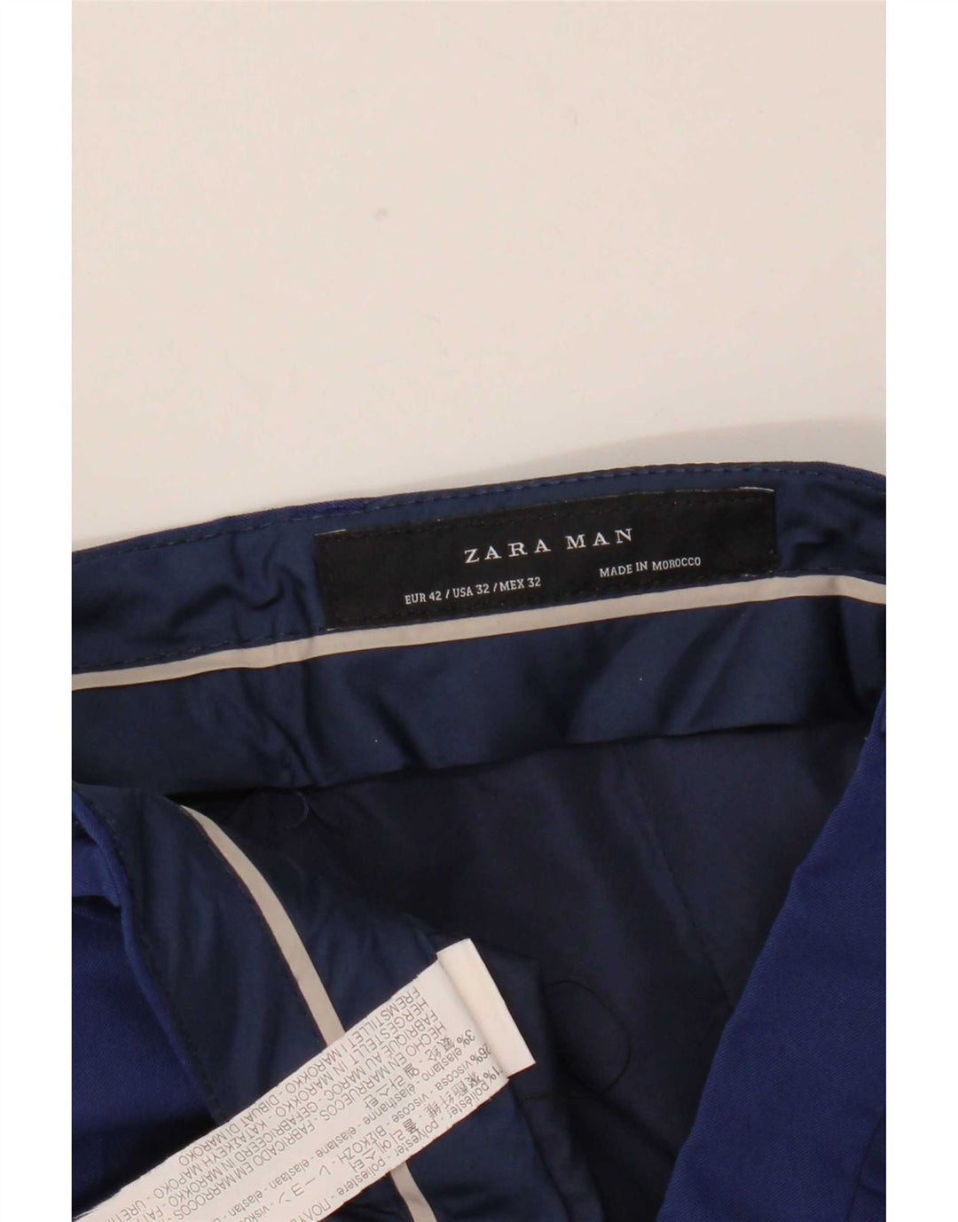 Zara Mens Slim Chino Pantalones EU 42 Large W32 L30 Poliéster Azul