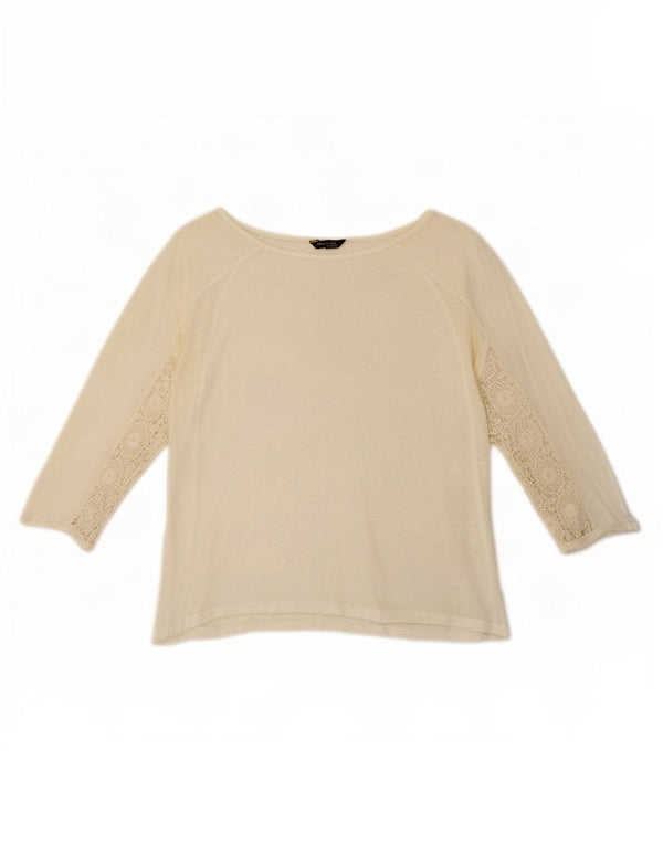 Massimo Dutti Top Corto Mujer Manga 3/4 UK 44 Medio Blanco Floral