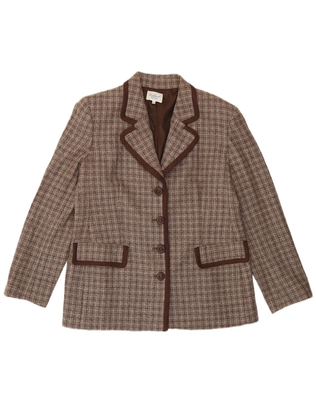 Luisa Spagnoli Chaqueta tipo blazer de 4 botones para mujer IT 46 Large Brown Check