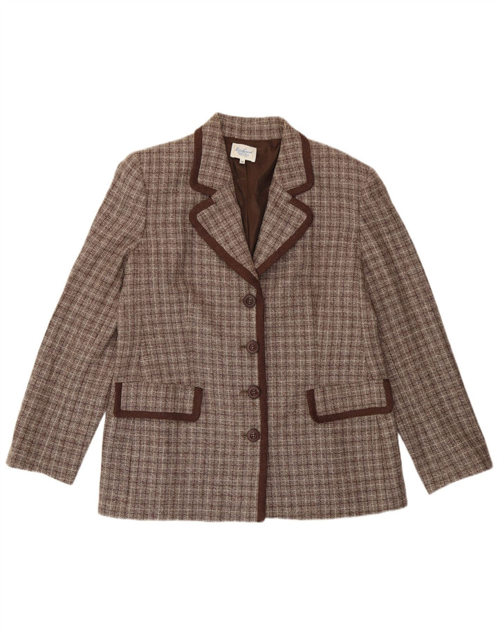 Luisa Spagnoli Chaqueta tipo blazer de 4 botones para mujer IT 46 Large Brown Check