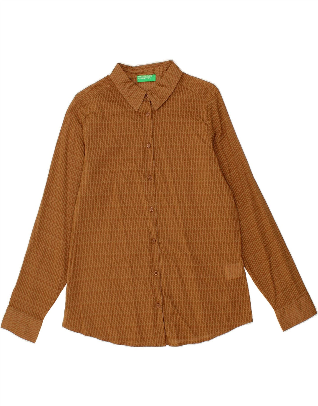 BENETTON Womens Longline Oversized Shirt UK 10 Small Brown Geometric Vintage Benetton and Second-Hand Benetton from Messina Hembry 
