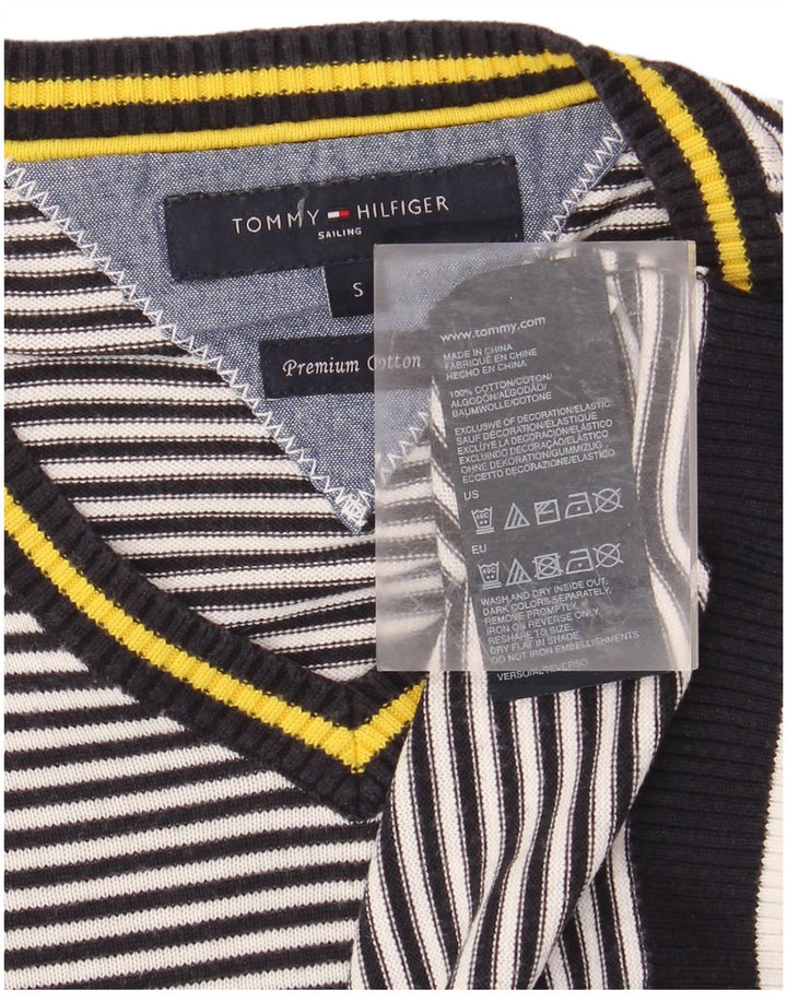 TOMMY HILFIGER Jersey con cuello en V para hombre pequeño de algodón a rayas azul marino