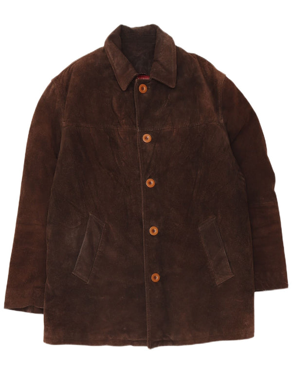 VINTAGE Chaqueta de ante para hombre Reino Unido 40 Cuero marrón grande