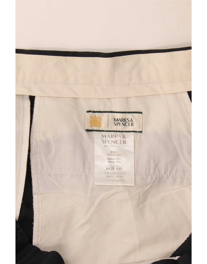 Marks & Spencer Pantalón de traje con pinzas para hombre W44 L29 Poliéster azul marino