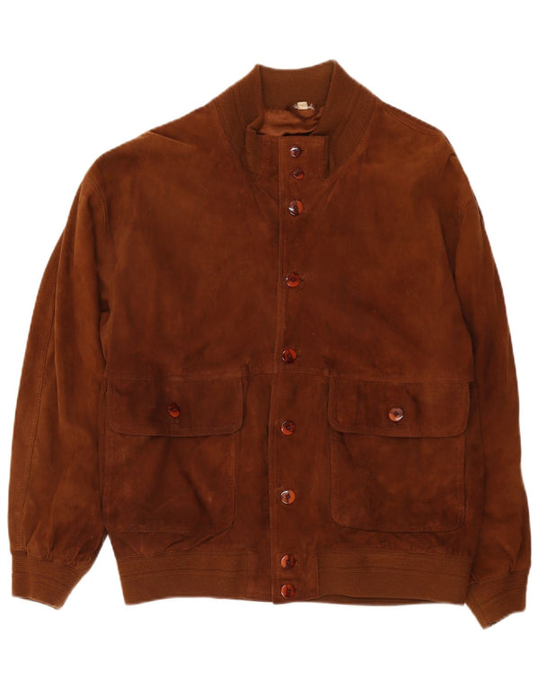 Vintage hombres ante bomber chaqueta IT 50 cuero marrón grande