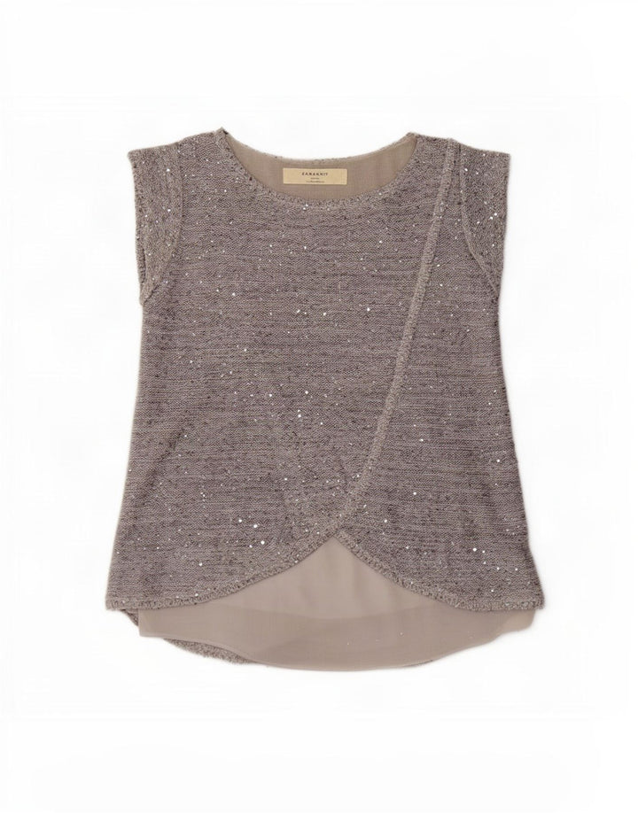 Zara Mujer Blusa Top Reino Unido 10 Pequeño Gris Moteado