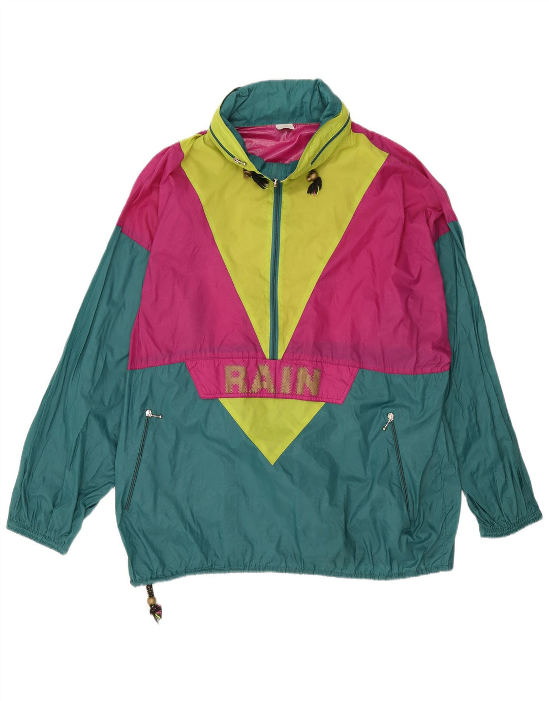 Vintage hombres gráfico pullover chaqueta de lluvia Reino Unido 42 XL bloque de color verde