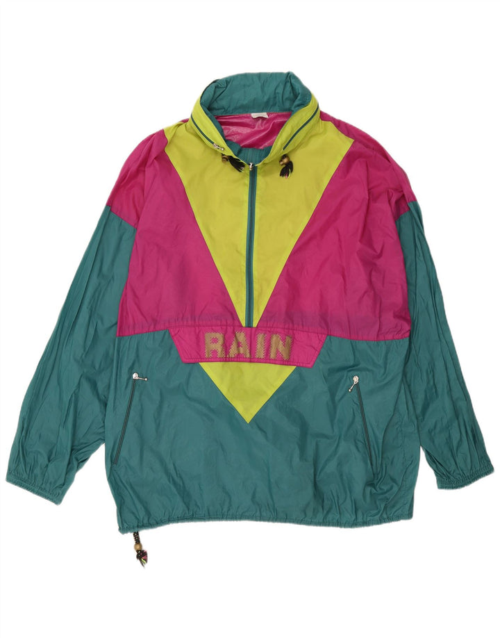 Vintage hombres gráfico pullover chaqueta de lluvia Reino Unido 42 XL bloque de color verde