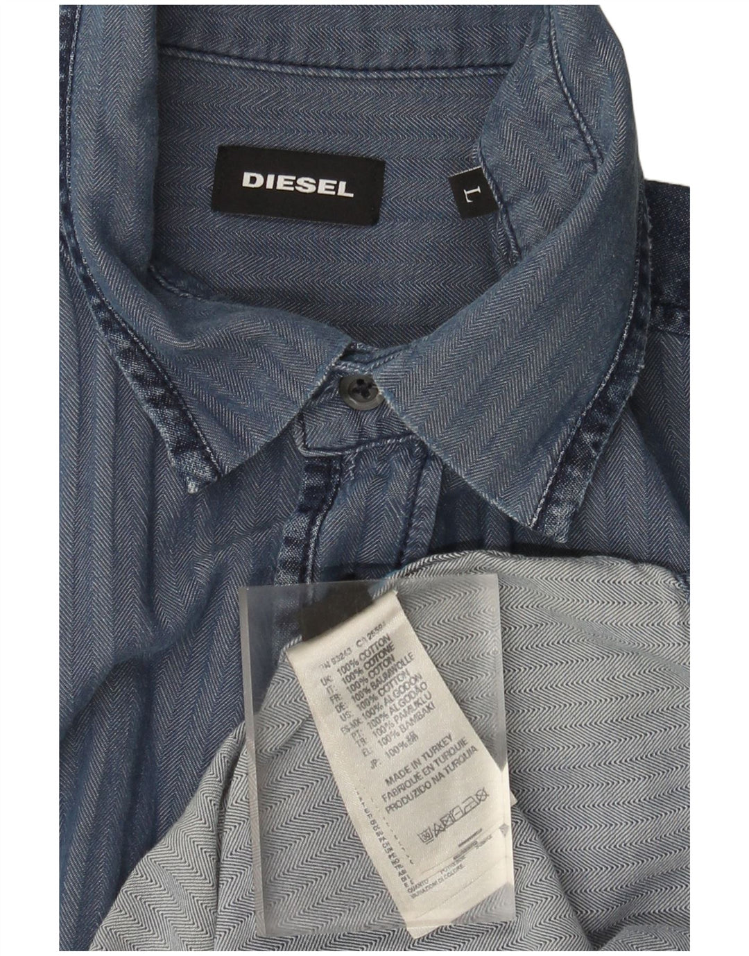 Camisa Diesel Hombre Grande Azul Marino Espiga Algodón