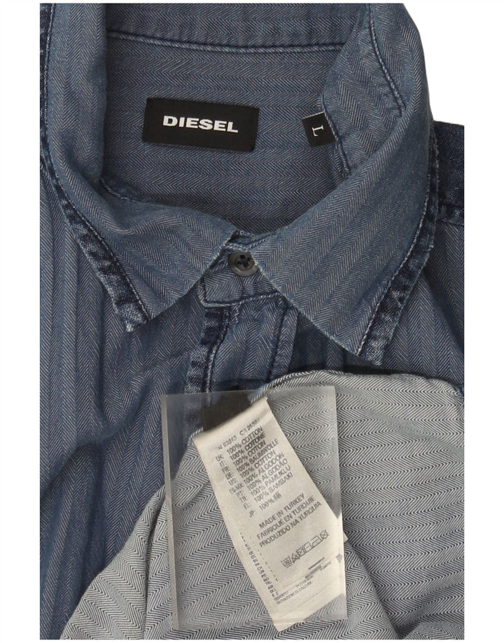 Camisa Diesel Hombre Grande Azul Marino Espiga Algodón