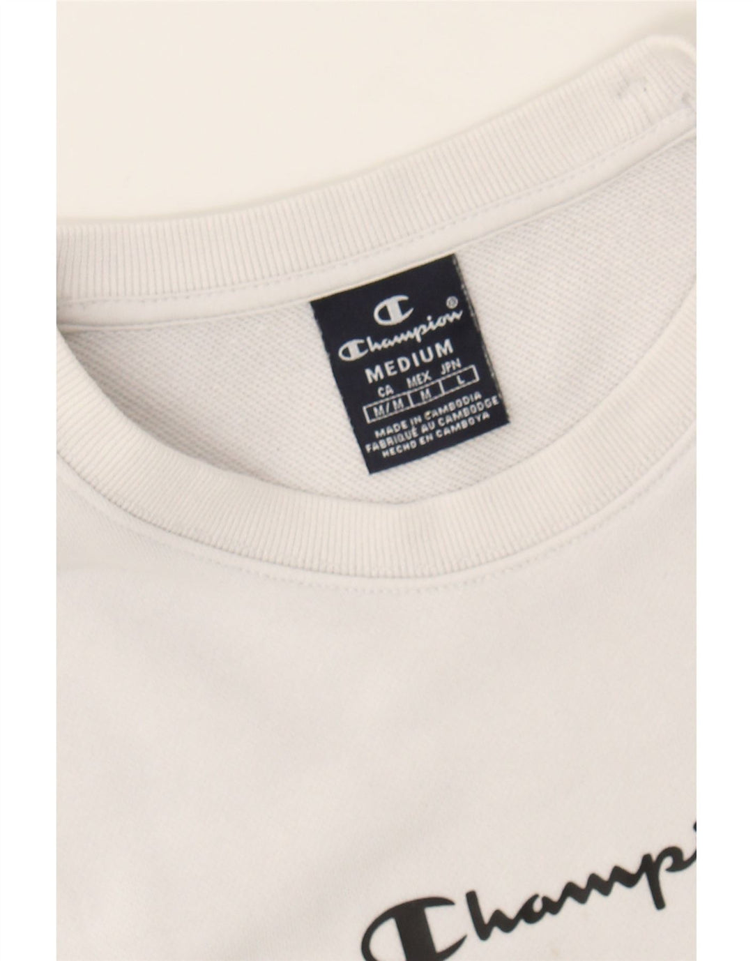 CHAMPION Mens Graphic Sweatshirt Jumper Medium White Cotton Vintage Champion and Second-Hand Champion from Messina Hembry 