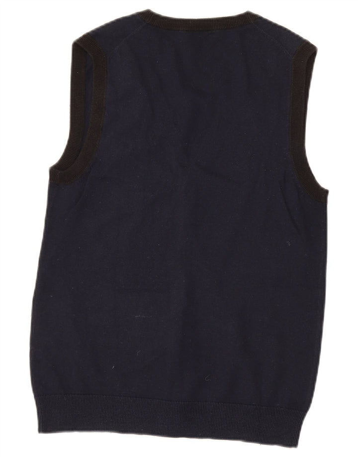 Gas Hombre Sin Mangas Cárdigan Suéter Medio Azul Marino Algodón