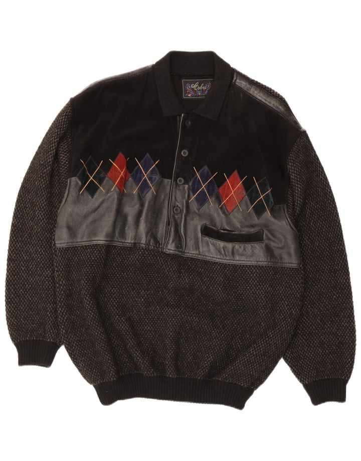 Cobra Jersey tipo polo para hombre IT 52 Large Black Argyle/Diamond Wool
