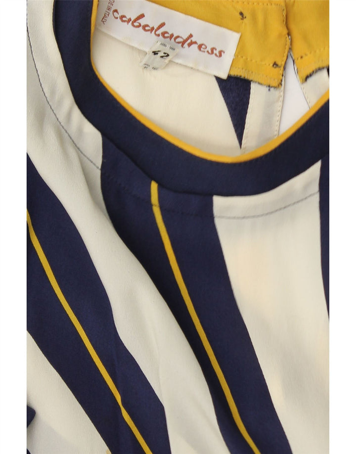 VINTAGE Vestido de manga larga para mujer IT 42 Rayas azul marino medio