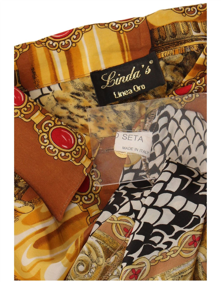 Linda's Blusa camisera con estampado abstracto para mujer UK 40 XL Seda marrón