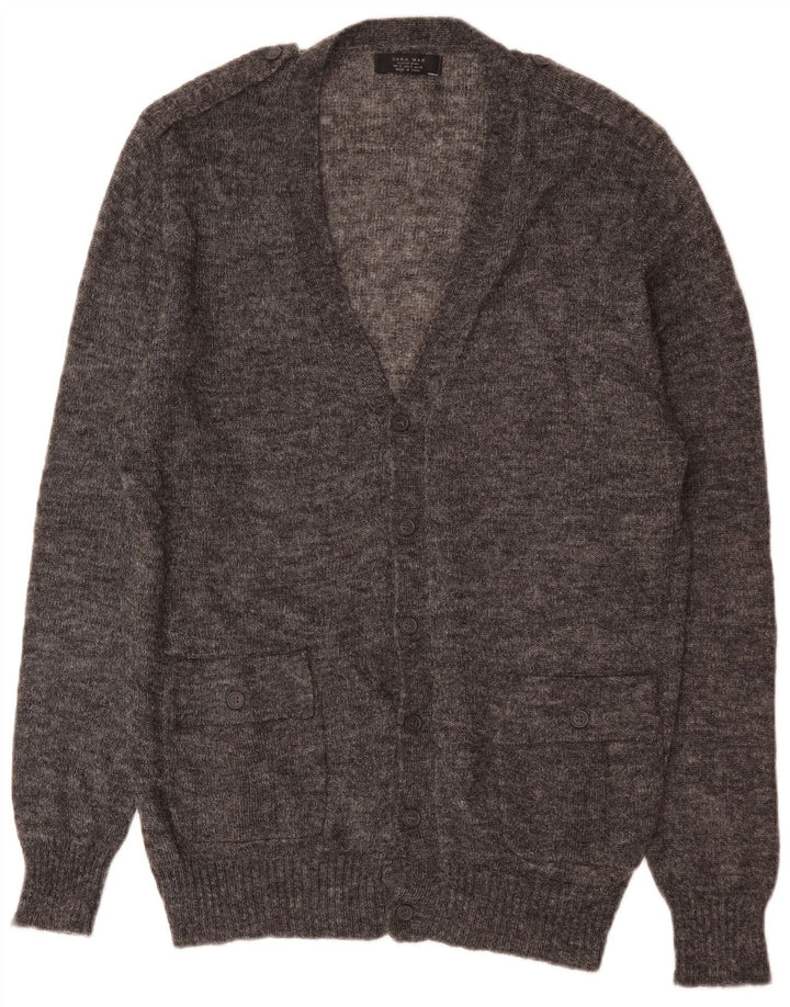 Zara Hombre Cárdigan Suéter XL Acrílico Moteado Gris