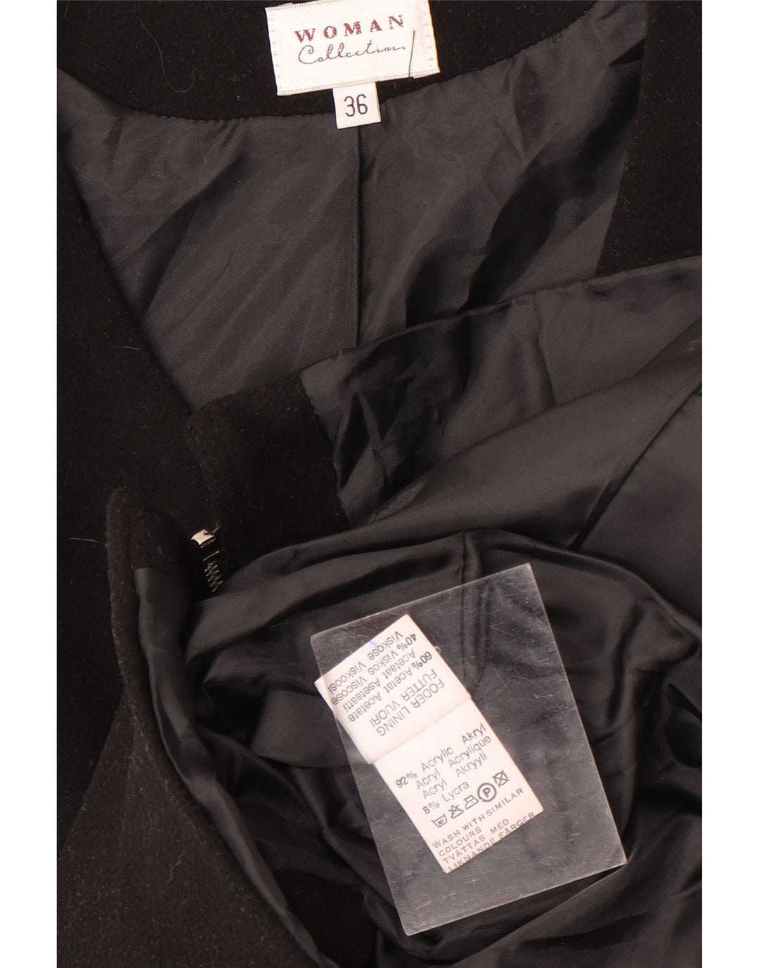 Vintage mujer Gilet EU 36 pequeño acrílico negro