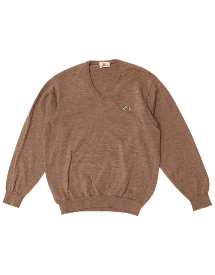 Lacoste Jersey con cuello en V para hombre talla 3 pequeño marrón lana virgen