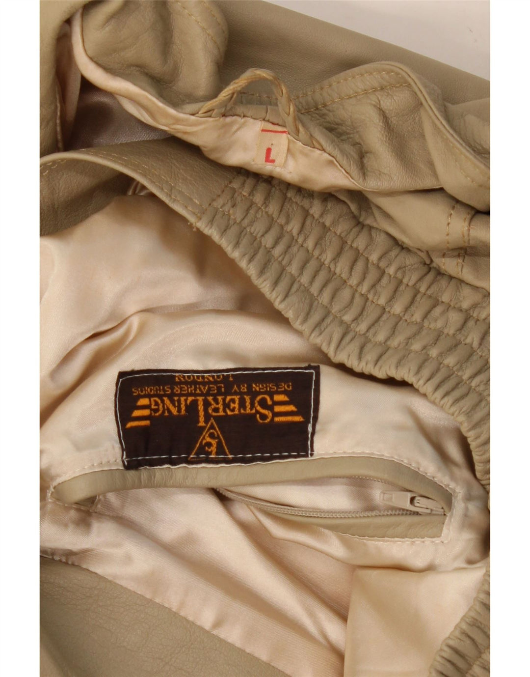 STERLING Mens Leather Jacket UK 40 Large Beige Leather Vintage Sterling and Second-Hand Sterling from Messina Hembry 