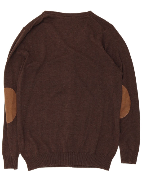 Vintage hombres Cardigan suéter Reino Unido 38/40 algodón marrón medio