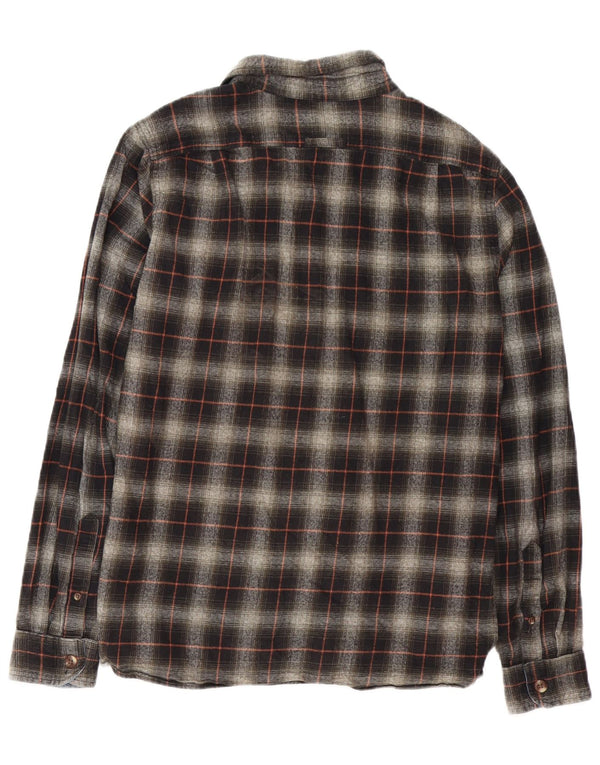 SUPERDRY Camisa de franela de corte clásico de algodón a cuadros negros grandes para hombre