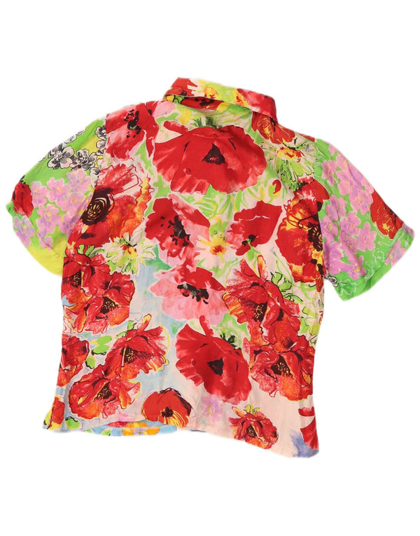 Vintage mujer camisa de manga corta blusa Reino Unido 10 pequeño multicolor floral