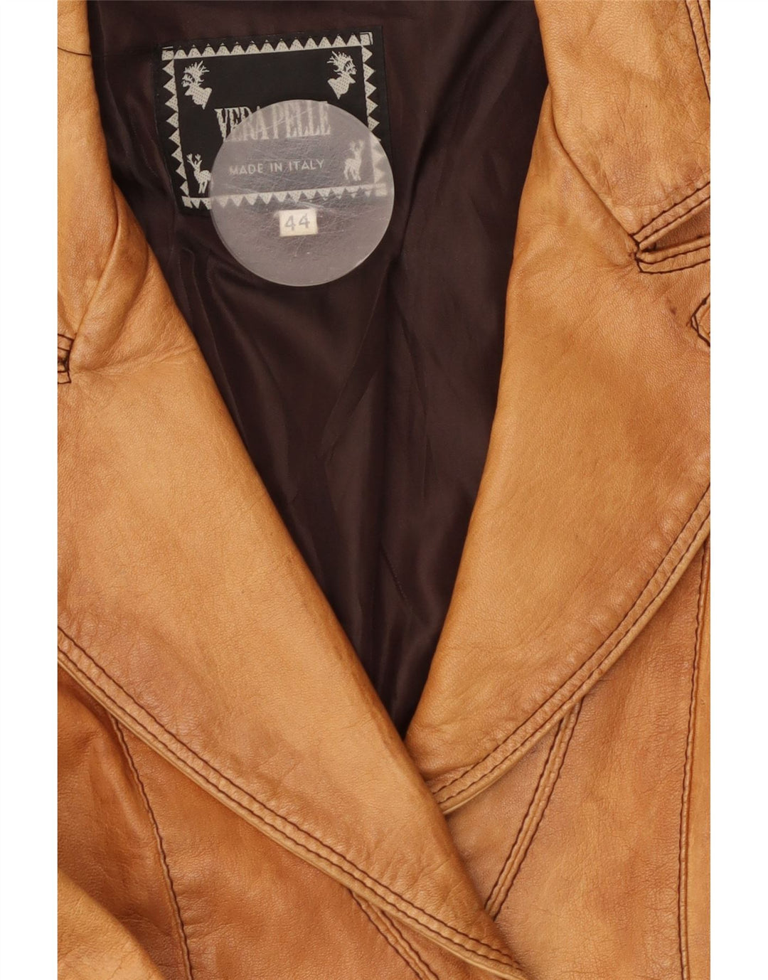 VINTAGE Chaqueta Blazer de Cuero de 2 Botones para Mujer IT 44 Cuero Beige Medio