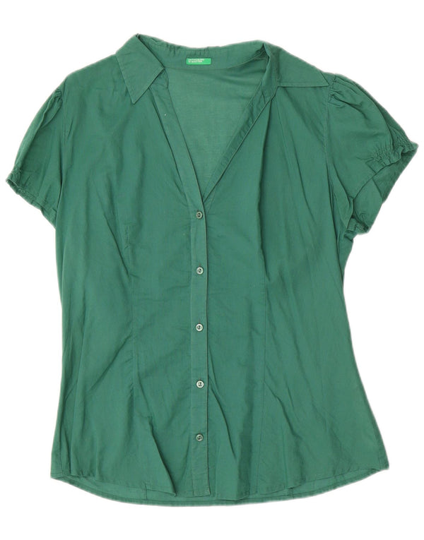 Benetton Blusa Camisera De Manga Corta Mujer EU 46 Large Verde Algodón