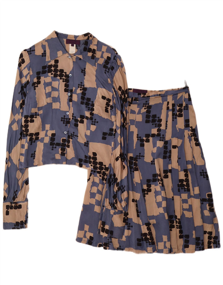 LES COPAINS Conjunto de falda de 2 piezas para mujer IT 42 Medium W28 Seda geométrica azul