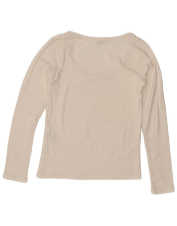 Zara Mujer Crop Top Manga Larga UK 42 Medio Algodón Blanco