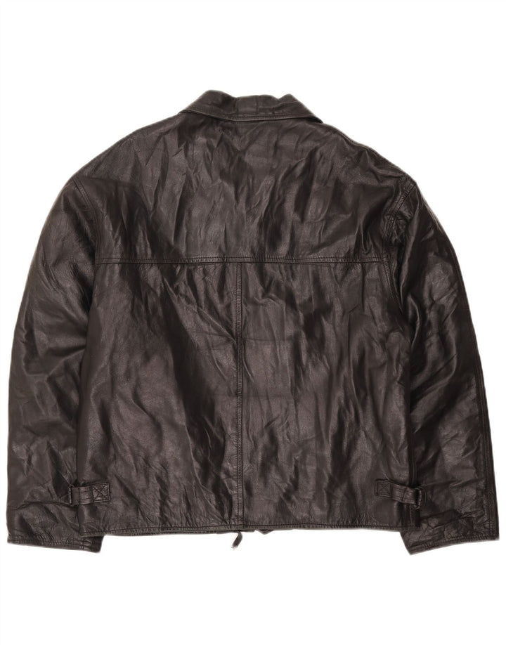 VINTAGE Chaqueta de cuero para mujer IT 54 3XL Negro