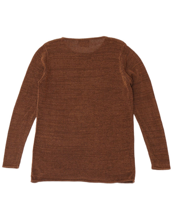 Zara Mujer Top De Punto Manga Larga UK 42 Rayón Moteado Marrón Medio