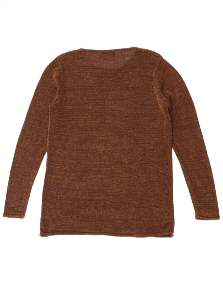 Zara Mujer Top De Punto Manga Larga UK 42 Rayón Moteado Marrón Medio