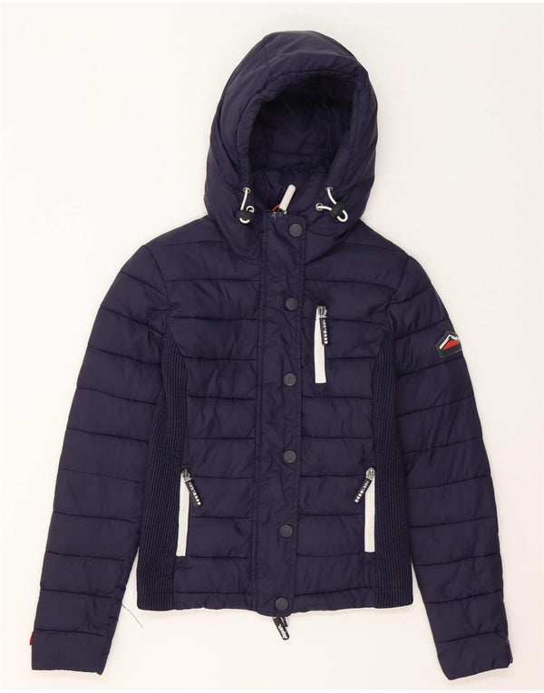 Superdry Chaqueta Acolchada Con Capucha Para Mujer UK 6 XS Azul Marino Nylon