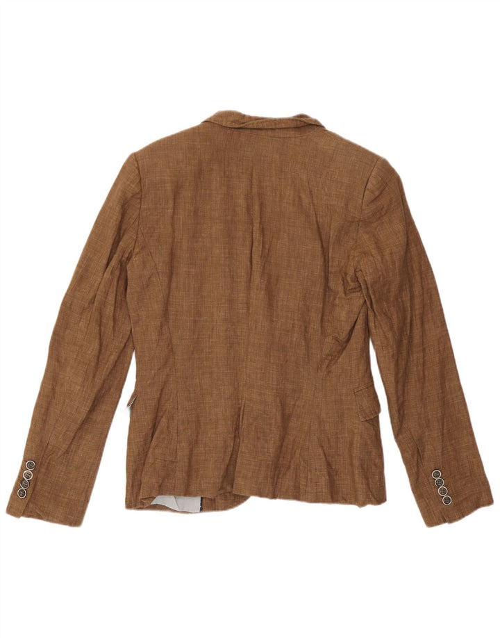 Zara Chaqueta Blazer De 1 Botón para Mujer UK 44 Lino Marrón Medio