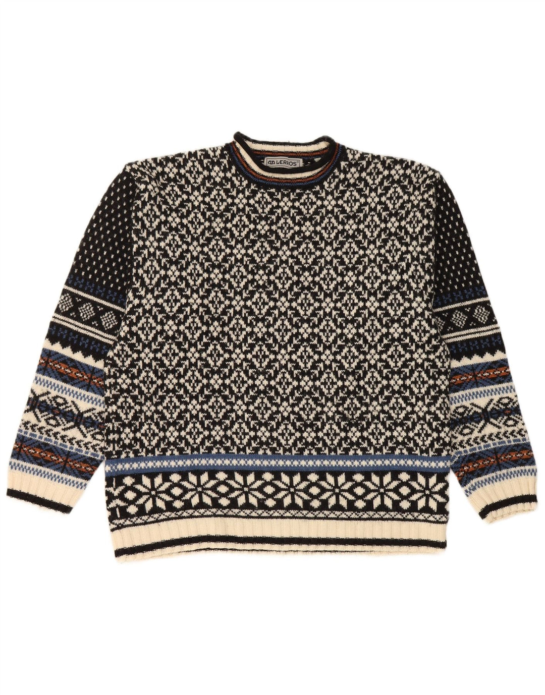 Lerros Jersey De Cuello Redondo Para Hombre Suéter De Lana Fair Isle Negra Mediana