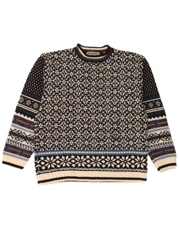 Lerros Jersey De Cuello Redondo Para Hombre Suéter De Lana Fair Isle Negra Mediana