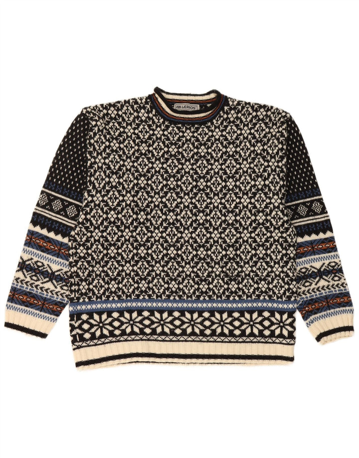 Lerros Jersey De Cuello Redondo Para Hombre Suéter De Lana Fair Isle Negra Mediana