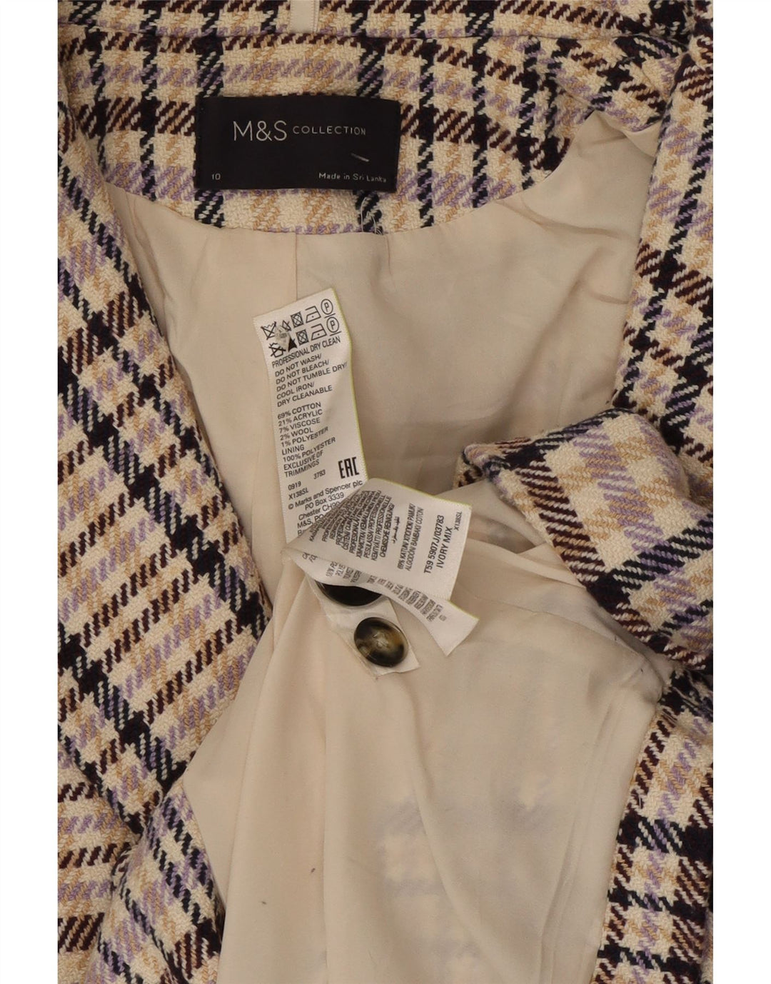Marks & Spencer Chaqueta Blazer para Mujer UK 10 Small Multicolor Check