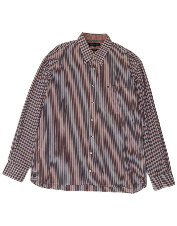 Tommy Hilfiger Camisa de ajuste personalizado para hombre 2XL Algodón a rayas azules