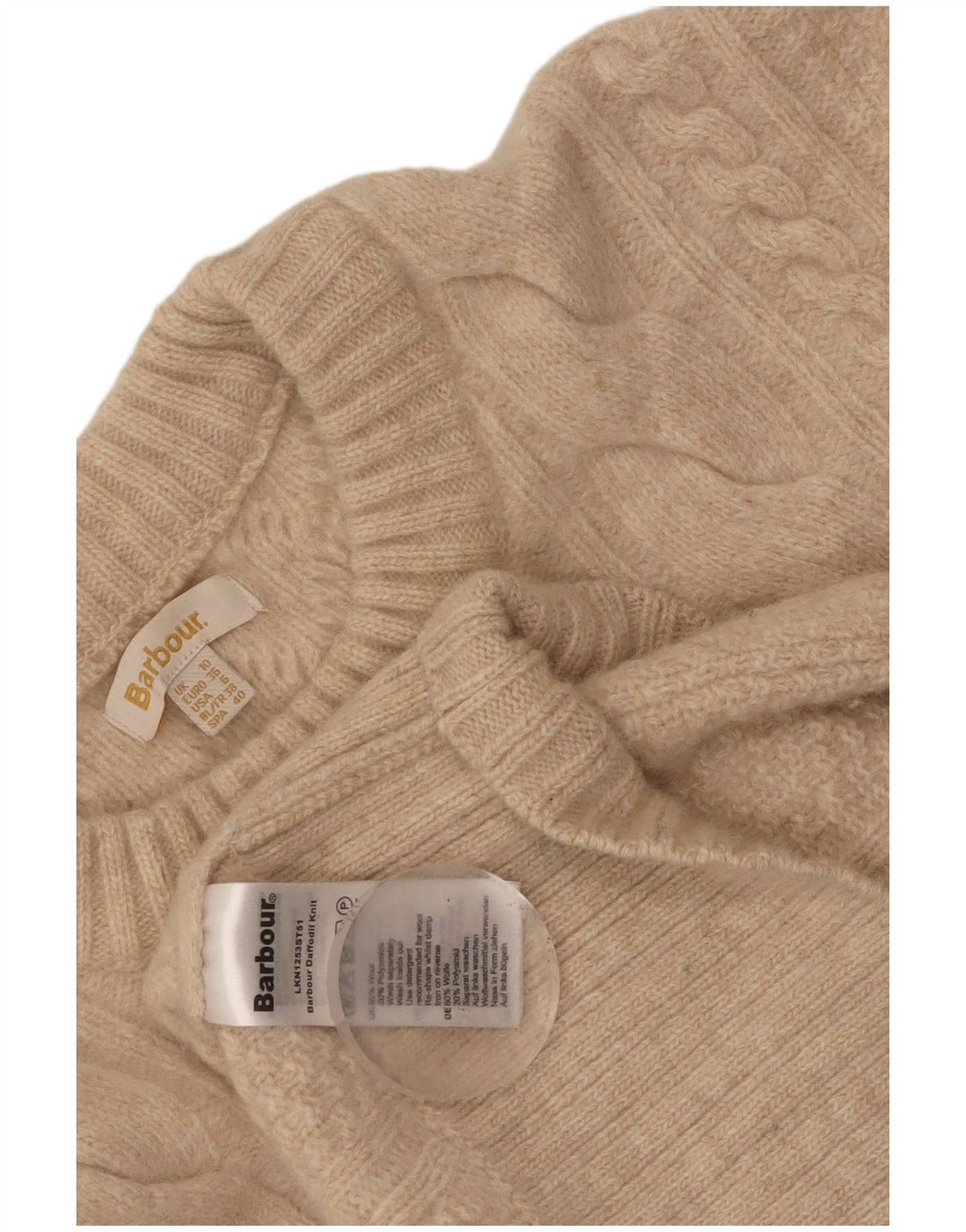 Barbour Jersey de cuello redondo para mujer UK 10 Small Beige Wool