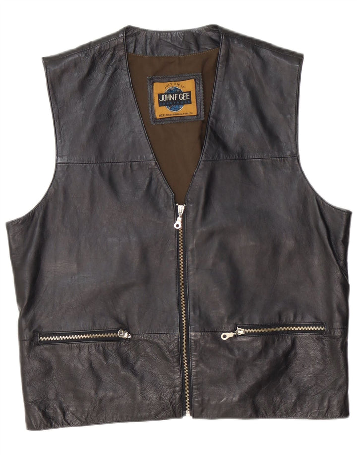VINTAGE Chaleco de cuero para hombre Cuero negro medio