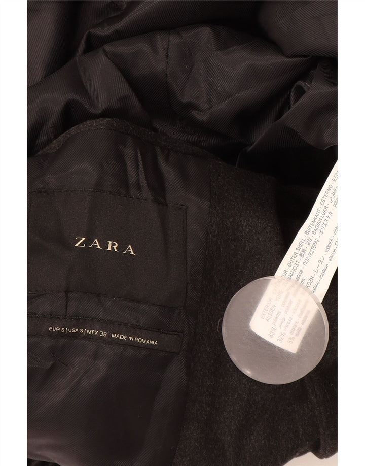 Zara Hombre Abrigo UK 36 Pequeño Gris Poliéster