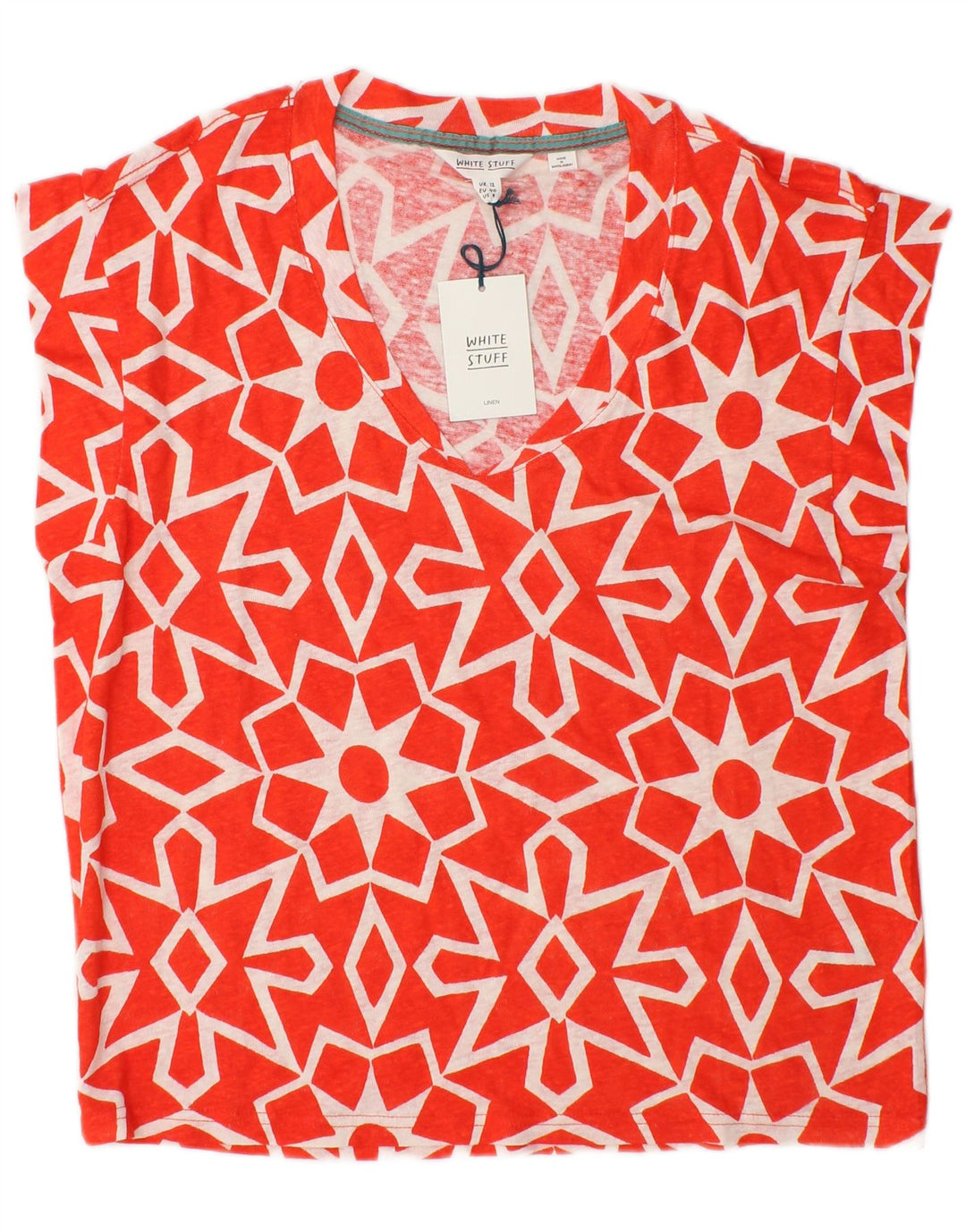 Blusa para mujer de White Stuff UK 40, lino geométrico rojo mediano