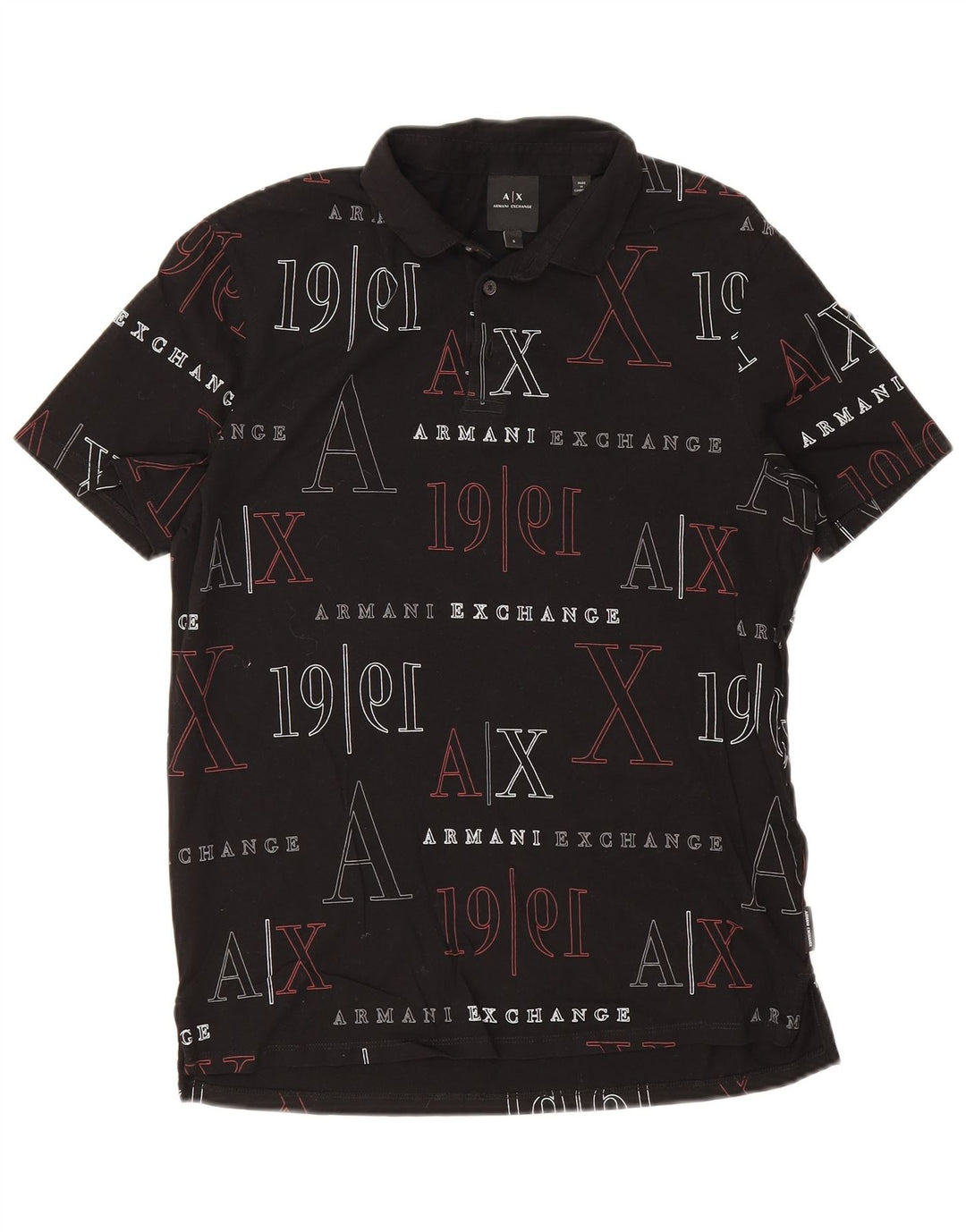 Armani Exchange Polo gráfico para hombre pequeño de algodón negro